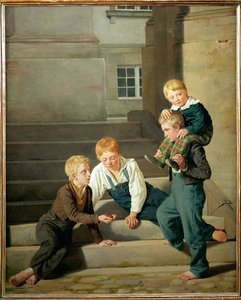 Boys Playing Dice in Front of Christiansborg Palace in Copenhagen by Constantin Hansen