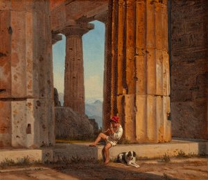 View of the Temple of Poseidon at Paestum by Constantin Hansen