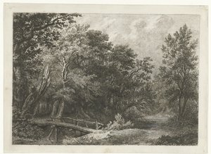 Forest Scene with Wooden Bridge by Constantinus Cornelis Huysmans
