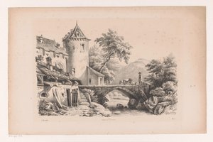 Houses and Bridge in Mountain Landscape