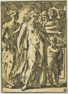A Woman, a Child, and Figures around a Pedestal