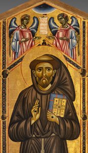 Bardi St. Francis altarpiece and twenty stories of his life, The Bardi Chapel, Detail of the Saint and angels by Coppo di Marcovaldo