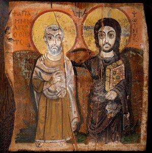Christ and Abbe Mena. Fragment of paint on wood