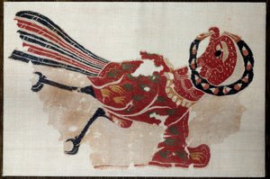 Fragment of wool and linen hangings: bird (eagle?) (5th century AD)
