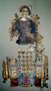 Fragment of Painted Linen Shroud Depicting a Young Woman