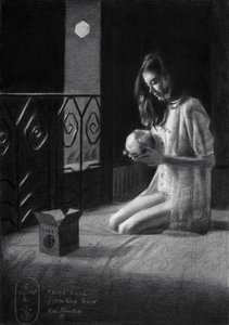 Contemplative Woman Holding Skull by Corné Akkers