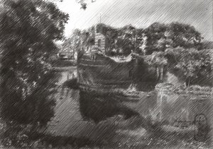 Historic Riverboat Sketch by Corné Akkers
