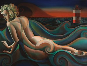 Nude Woman Ocean Waves by Corné Akkers