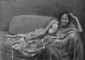 Pensive Reclining Woman by Corné Akkers