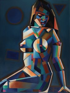 Vibrant Cubist Figure by Corné Akkers