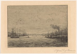 View of the Maas near Rotterdam by Cornelia Christina Johanna van Trigt Hoevenaar (signed by artist)