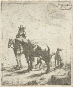 Rider with Two Horses and Two Dogs by Cornelis A. Hellemans