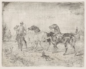 Riders with Horses by Cornelis Albertus Johannes Schermer