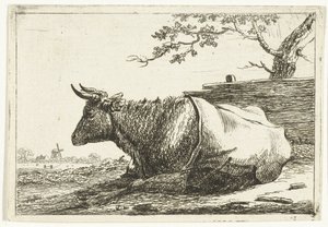 Landscape with Lying Cow with Blanket on Back