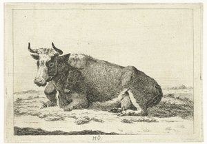 Landscape with Lying Horned Cow (Series: Cows)