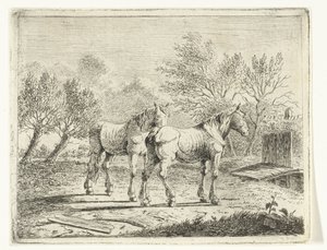 Pastoral Landscape with Two Horses by a Bridge and Farmhouse