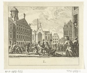 Uprising at the Funeral of Daniël Raap on the Dam in Amsterdam in 1754 by Cornelis Brouwer