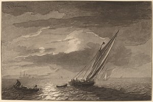 Seascape with Full Moon, 1779, published 1781 by Cornelis Brouwer