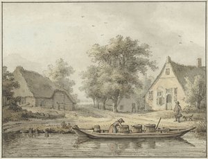 Landscape with Moored Boat with Barrels by Cornelis Buys