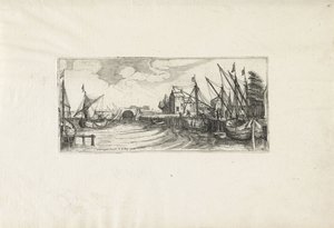 View of a Harbor with a Lock Landscapes (series title) by Cornelis Claesz van Wieringen (possibly)