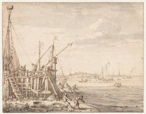 Harbor Head with Fishermen Hauling in Their Nets