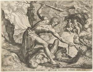 Hercules Dragging Cerberus from Hell by Cornelis Cort
