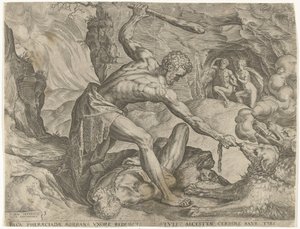 Hercules Drags Cerberus from Hell by Cornelis Cort