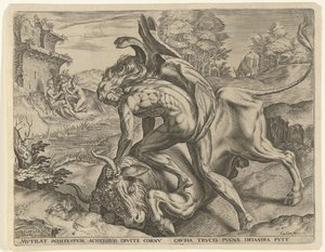 Hercules Wrestling with Achelous by Cornelis Cort