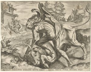 Hercules Wrestling with Achelous by Cornelis Cort
