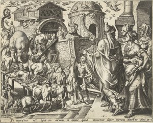 Noah Boards the Ark with His Family and Animals by Cornelis Cort