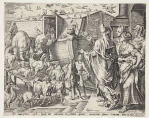 Noah, His Family and the Animals Boarding the Ark by Cornelis Cort