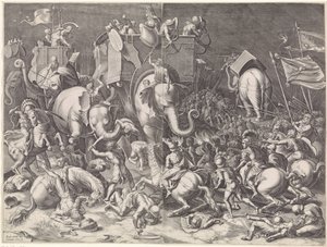 Battle of Zama between Scipio and Hannibal at Night by Cornelis Cort