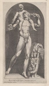 Speculum Romanae Magnificentiae: Bacchus on the Shoulders of a Satyr by Cornelis Cort