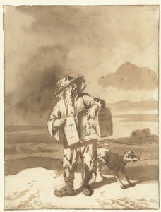 A Young Man with a Peepshow and a Dog by Cornelis Dusart