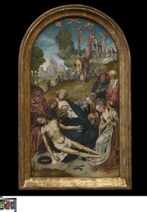 The Lamentation; in the Background the Descent from the Cross by Cornelis Engebrechtsz.