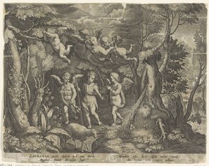 John the Baptist Accompanied by Angels as He Enters the Desert The Life of John the Baptist (series title) by Cornelis Galle (I)