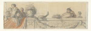 People on a Balustrade with Festoons (Designs for Wall Paintings in Honselaersdijk Castle series) by Cornelis Holsteyn