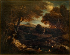 Wide Classical Landscape with Bathing Figures in the Foreground
