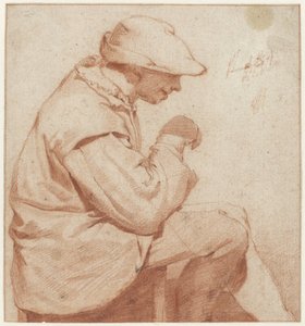 Seated Man with a Soft Cap, in Profile to the Right, with His Right Hand Raised by Cornelis Pietersz. Bega (attributed to)