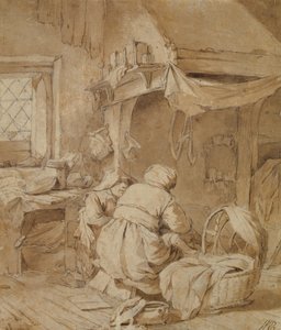 Farmhouse Parlour with Farmer, Cradle and Child