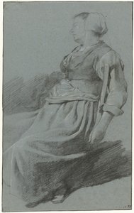Seated Woman, Facing Left and Wearing a Cap, with her Arm Slung over the Back of a Chair by Cornelis Pietersz. Bega