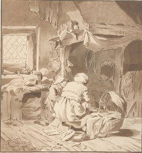Peasant Interior with Two Women by Cornelis Ploos van Amstel (signed by artist)