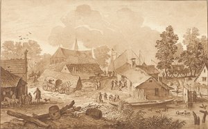 Village Scene with Pond by Cornelis Ploos van Amstel (signed by artist)