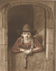 Boy Leaning Over a Half-Door by Cornelis Ploos van Amstel (signed by artist)