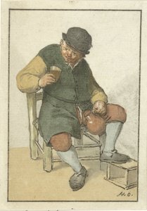 Seated Farmer with Jug by Cornelis Ploos van Amstel (signed by artist)