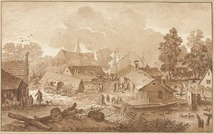 Village Scene with Pond by Cornelis Ploos van Amstel