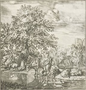 Shepherd and Shepherdess with Flock by a River (series title)