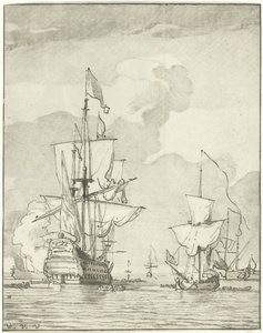 Warship Firing a Shot by Cornelis Ploos van Amstel