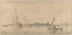 River with Town by Cornelis Ploos van Amstel
