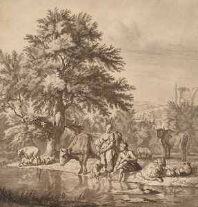 Shepherd and Shepherdess with Their Flock by Cornelis Ploos van Amstel